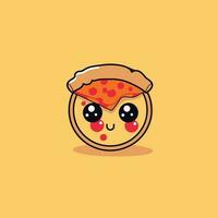 fofa kawaii pizza chibi mascote vetor desenho animado estilo