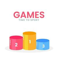 jogos Tempo para esporte poster Projeto com três cor pódio em branco fundo. vetor