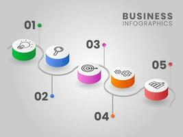 o negócio infográficos modelo Projeto com cinco opções em cinzento fundo. vetor