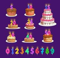 velas, aniversário bolo com número era celebração vetor