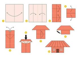 pequeno casa origami esquema tutorial comovente modelo. origami para crianças. degrau de degrau quão para faço uma fofa origami casa. vetor ilustração.