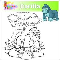 engraçado desenho animado gorila coloração livro vetor
