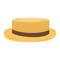 isolado amarelo Palha masculino chapéu com Castanho fita em branco fundo dentro plano estilo. verão lazer vetor