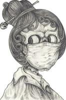coronavírus menina crânio. mão desenhando e faço gráfico vetor. vetor