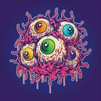 Horror globos oculares viscoso monstro arrepiante logotipo ilustrações vetor