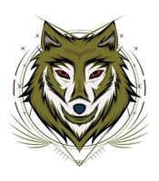 design de logotipo de rosto de lobo. mascote do lobo. imagem simétrica frontal de lobo parecendo legal. ilustração dos lobos principais vetor