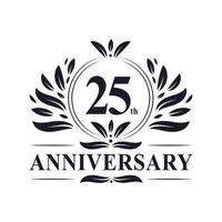 Celebração do 25º aniversário, design luxuoso do logotipo de aniversário de 25 anos.