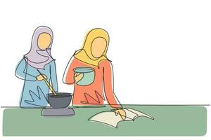 solteiro 1 linha desenhando árabe masculino derramando laranja suco para dentro vidro a partir de garrafa enquanto tendo café da manhã às lar. saudável estilo de vida conceito. moderno contínuo linha desenhar Projeto gráfico vetor ilustração