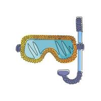 máscara de mergulho de desenho contínuo de uma linha com snorkel. máscara de mergulho. máscara e snorkel para nadar. conceito de mergulho. estilo de onda de redemoinho. ilustração gráfica de vetor de desenho de linha única