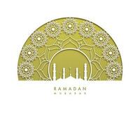 laser cortar requintado metade mandala quadro, Armação com mesquita em verde e branco fundo para Ramadã Mubarak conceito. vetor