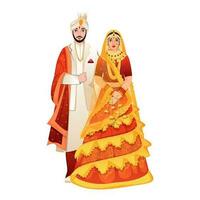 lindo indiano Casamento casal em pé em branco fundo. vetor