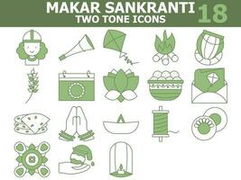 verde e branco cor conjunto do Makar Sankranti ícone dentro plano estilo. vetor