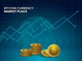 bitcoin moeda mercado Lugar, colocar conceito Sediada poster Projeto com cerceta no mundo todo crescimento fundo. vetor