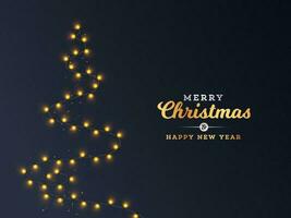 criativo natal árvore fez de iluminação festão em azul fundo para alegre Natal e feliz Novo ano celebração. vetor