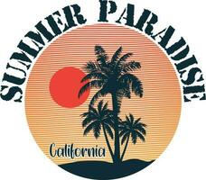 design de t-shirt do paraíso de verão na califórnia vetor
