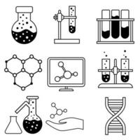 química vetor ícone definir. laboratório ilustração placa coleção. análises símbolo. experiências logotipo.