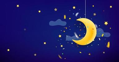 banner horizontal de lua amarela e estrelas no meio da noite com espaço de cópia vetor