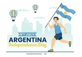 feliz Argentina independência dia em 9º do Julho vetor ilustração com acenando bandeira dentro plano desenho animado celebração mão desenhado aterrissagem página modelos