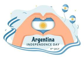 feliz Argentina independência dia em 9º do Julho vetor ilustração com acenando bandeira dentro plano desenho animado celebração mão desenhado aterrissagem página modelos