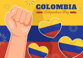 Colômbia independência dia vetor ilustração com acenando bandeira dentro nacional feriado celebração plano desenho animado mão desenhado aterrissagem página modelos