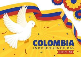 Colômbia independência dia vetor ilustração com acenando bandeira dentro nacional feriado celebração plano desenho animado mão desenhado aterrissagem página modelos