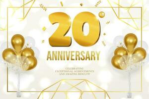 aniversário celebração horizontal folheto dourado cartas e balões 20 vetor