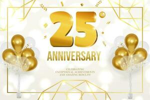 aniversário celebração horizontal folheto dourado cartas e balões 25 vetor