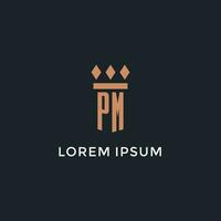 PM logotipo inicial com pilar ícone projeto, luxo monograma estilo logotipo para lei empresa e advogado vetor