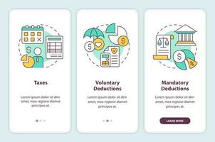 folha de pagamento deduções tipos onboarding Móvel aplicativo tela. reter passo a passo 3 passos editável gráfico instruções com linear conceitos. interface do usuário, ux, gui modelo vetor