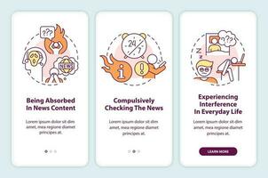 problemático notícia consumo onboarding Móvel aplicativo tela. passo a passo 3 passos editável gráfico instruções com linear conceitos. interface do usuário, ux, gui modelo vetor