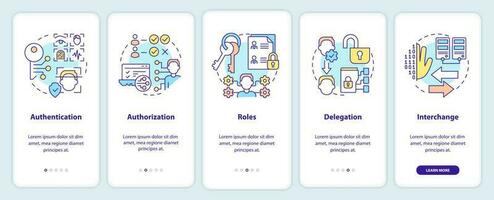 sistema capacidades onboarding Móvel aplicativo tela. autorização passo a passo 5 passos editável gráfico instruções com linear conceitos. interface do usuário, ux, gui modelo vetor