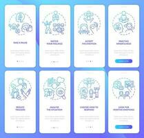 emocional regulamento azul gradiente onboarding Móvel aplicativo tela definir. passo a passo 4 passos gráfico instruções com linear conceitos. interface do usuário, ux, gui modelo vetor