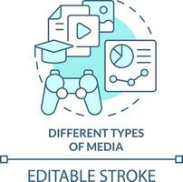 diferente tipos do meios de comunicação turquesa conceito ícone. microaprendizagem aspecto abstrato idéia fino linha ilustração. meios de comunicação formatos. isolado esboço desenho. editável acidente vascular encefálico vetor