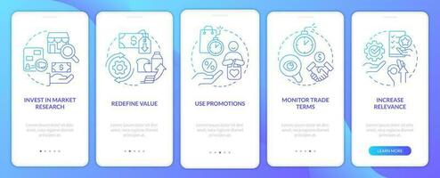 gerenciando preços azul gradiente onboarding Móvel aplicativo tela. inflação passo a passo 5 passos gráfico instruções com linear conceitos. interface do usuário, ux, gui modelo vetor