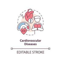 cardiovascular doenças conceito ícone. coração AVC. crônica condições principal grupo abstrato idéia fino linha ilustração. isolado esboço desenho. editável acidente vascular encefálico vetor