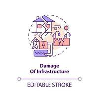 danificar do a infraestrutura conceito ícone. geotérmico energia desvantagem abstrato idéia fino linha ilustração. isolado esboço desenho. editável acidente vascular encefálico vetor