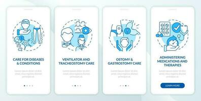 privado dever enfermagem Cuidado azul onboarding Móvel aplicativo tela. passo a passo 4 passos editável gráfico instruções com linear conceitos. interface do usuário, ux, gui modelo vetor