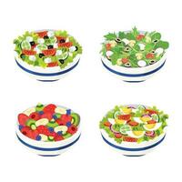 fruta e vegetal salada servido dentro taças vetor conjunto