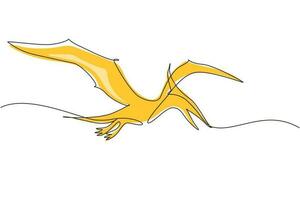 contínuo um desenho de linha dinossauro pterodátilo voador isolado no fundo branco. animais antigos extintos. história animal para a educação. ilustração gráfica de vetor de desenho de desenho de linha única