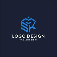 sk logotipo hexágono desenhos, melhor monograma inicial logotipo com hexagonal forma Projeto Ideias vetor