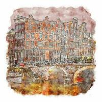 amsterdã holanda desenho aquarela ilustração desenhada à mão vetor