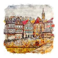 schwabisch hall alemanha esboço em aquarela ilustração desenhada à mão vetor