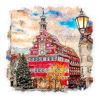 esslingen alemanha esboço em aquarela ilustração desenhada à mão vetor