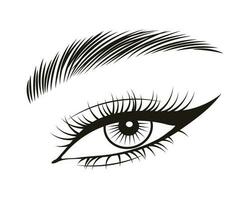 Preto e branco ilustração do fêmea olhos com grandes cílios e sobrancelhas. beleza logotipo, Cílio salão logotipo vetor