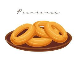 rosquinhas de abóbora picarones, sobremesa, cozinha latino-americana. cozinha nacional do peru. ilustração de comida, vetor