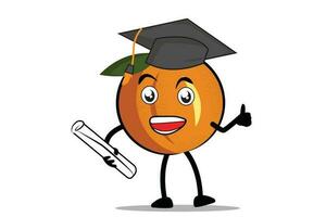 laranja desenho animado mascote ou personagem segurando uma diploma e vestindo uma toga dentro graduação vetor