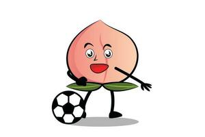 pêssego desenho animado mascote ou personagem tocam futebol e torna-se a mascote para dele futebol equipe vetor