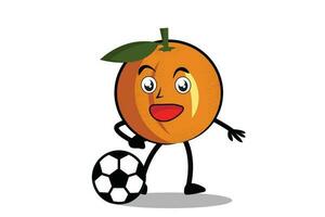 laranja desenho animado mascote ou personagem tocam futebol e torna-se a mascote para dele futebol equipe vetor