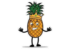 abacaxi desenho animado mascote ou personagem Como uma rei e vestindo uma real coroa vetor