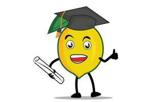 limão desenho animado mascote ou personagem segurando uma diploma e vestindo uma toga dentro graduação vetor